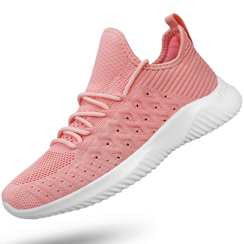 Feethit Womens Slip On Walking Shoes Non Slip Running Shoes Breathable Workout Shoes Lightweight Gym Sneakers Pink Size 7.5 - Image 1